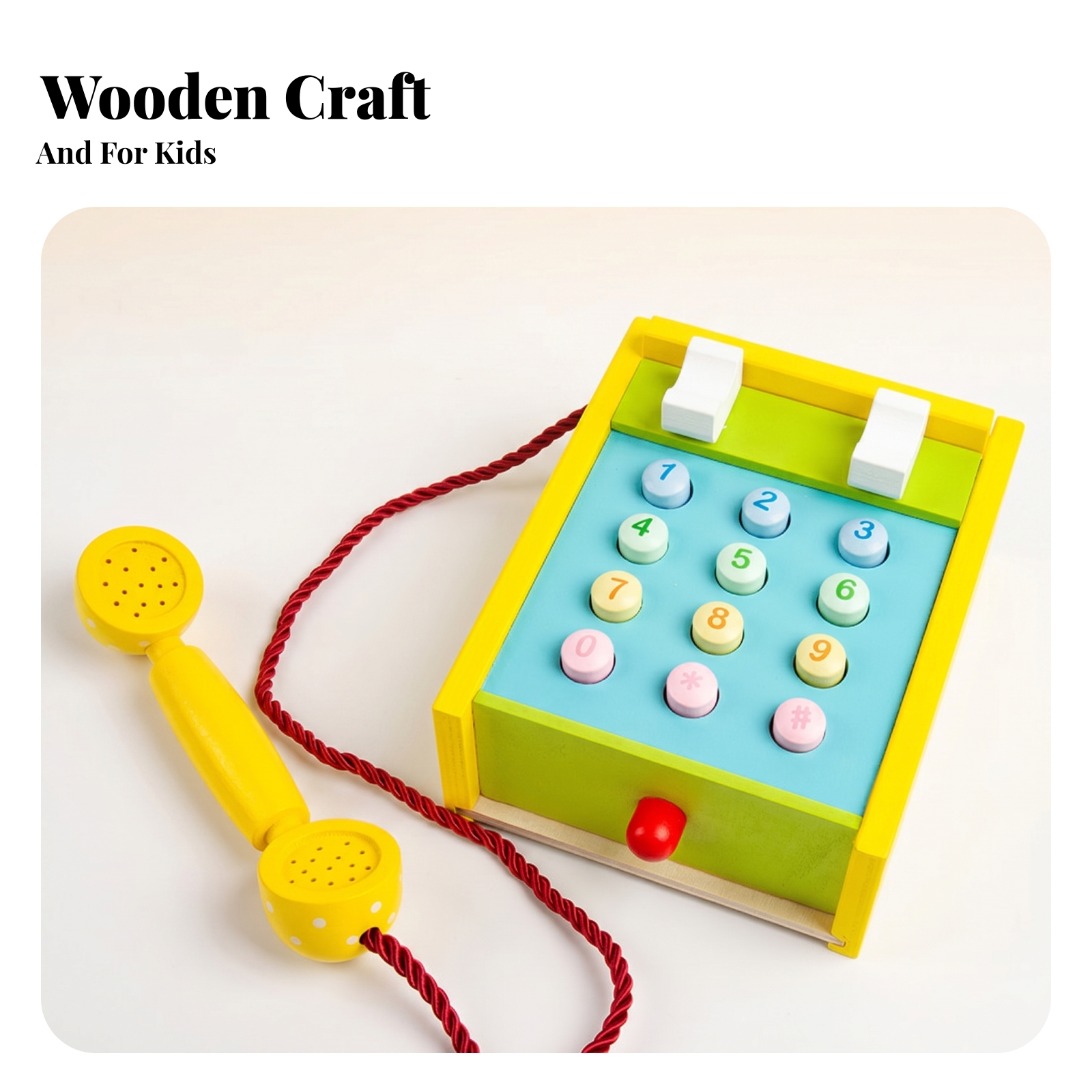 Kids Toys 3 Year Old - Wooden Toy Telephone Raised Buttons Imitation