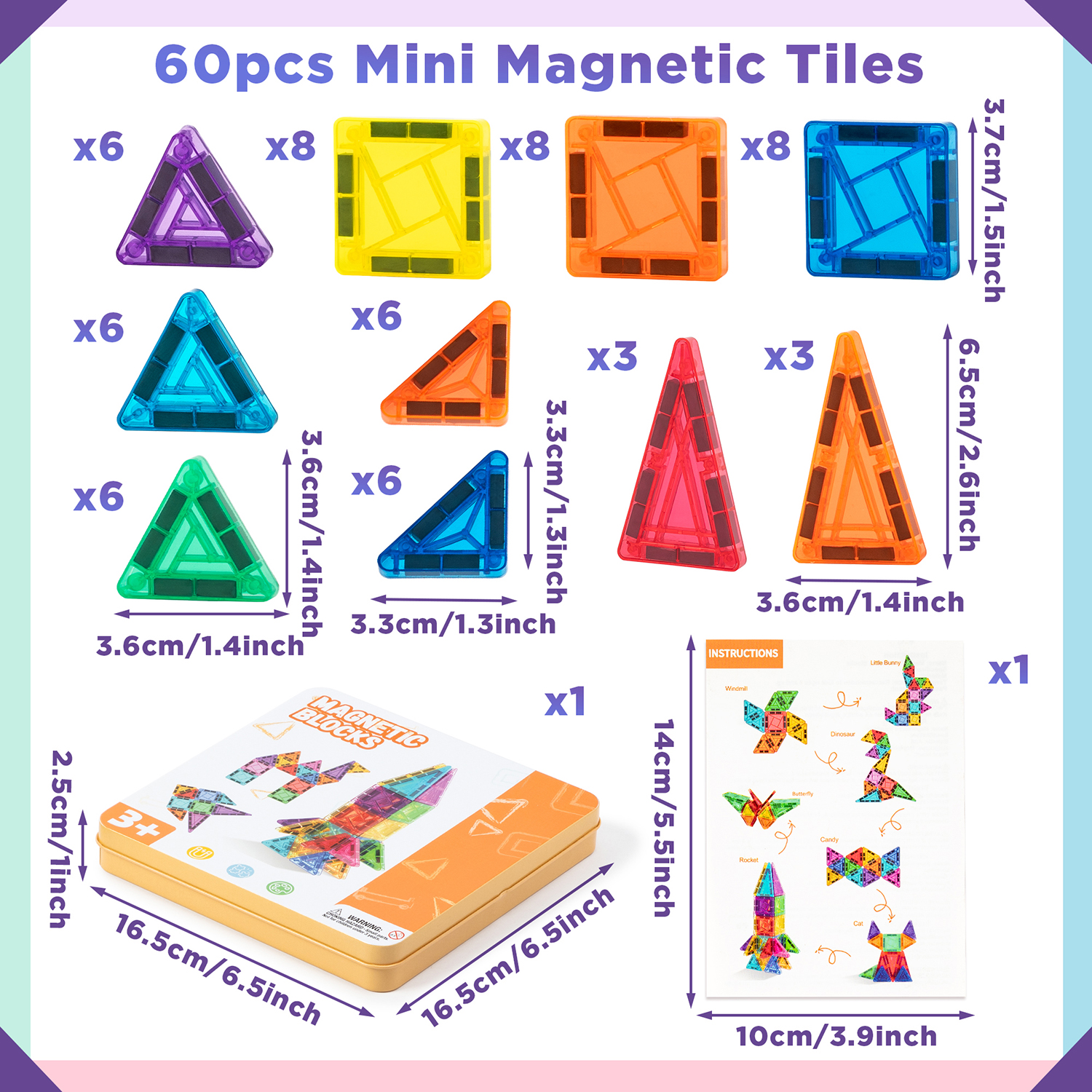 42P/60P Mini Magnetic Tiles Bu – обзор и цена Lego Building Blocks